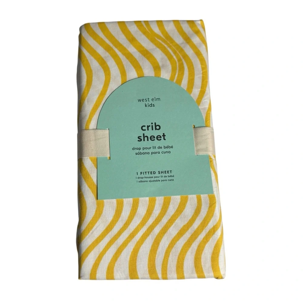 West Elm Blaine Fitted Crib Sheet Yellow Soft‎ Waves Cotton Kids NEW
